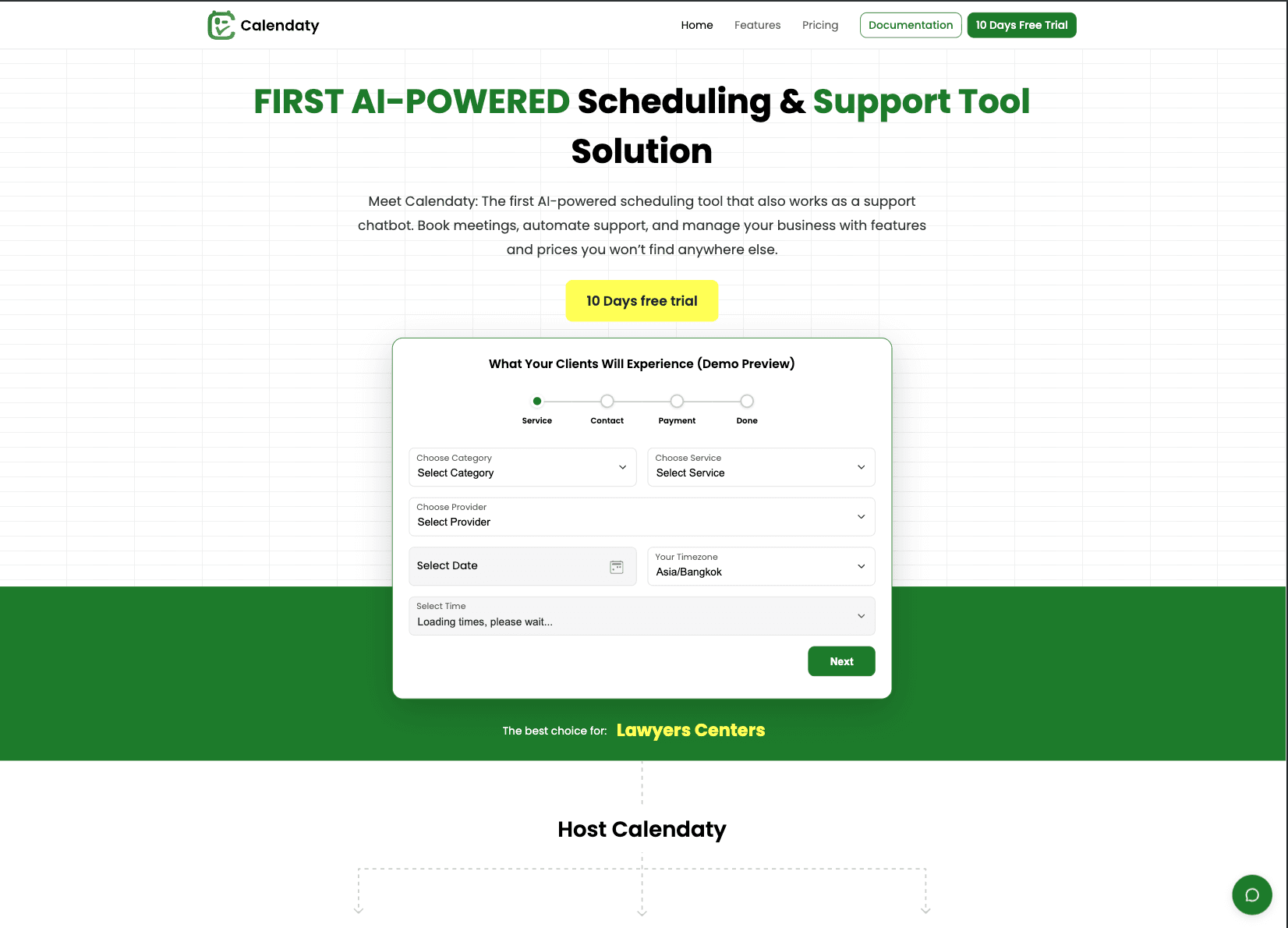 Scheduling product screen