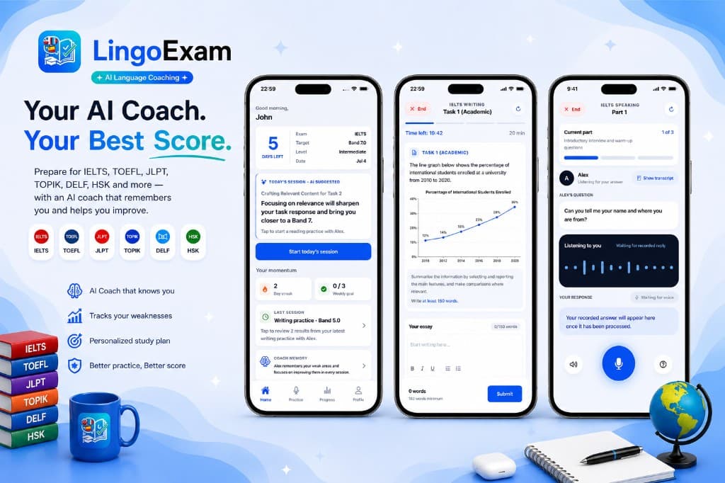 Language exam mobile screens