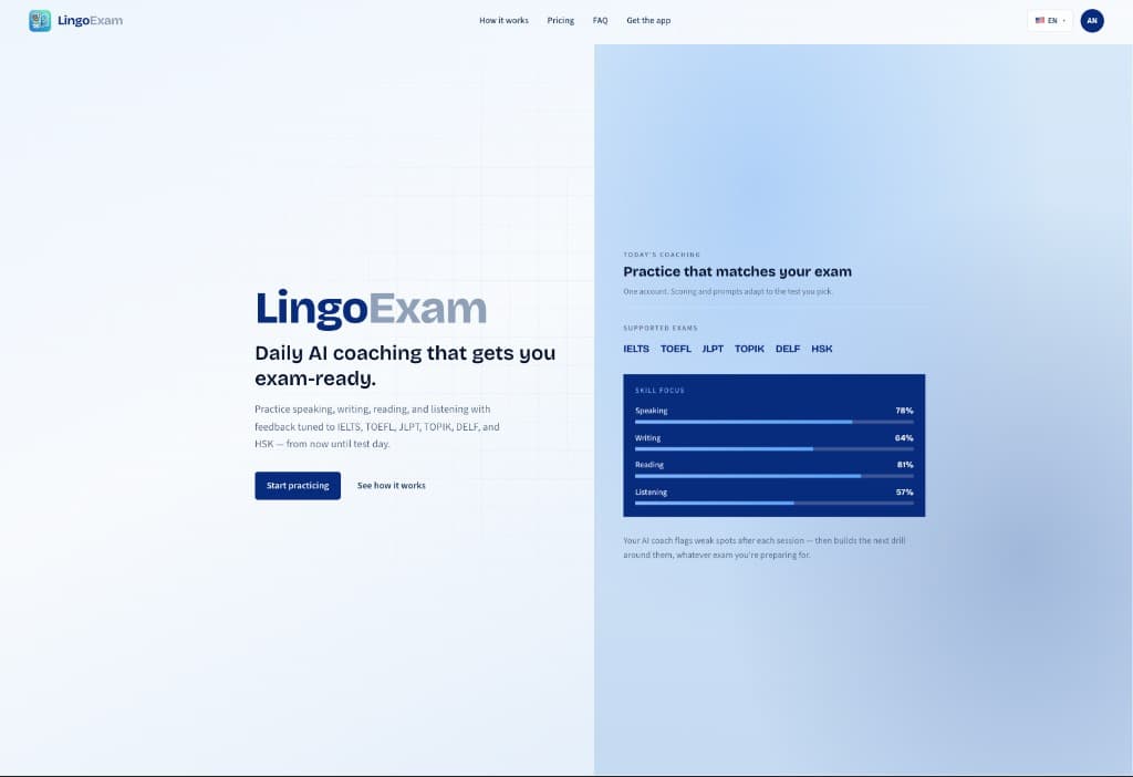 Language exam coaching web app