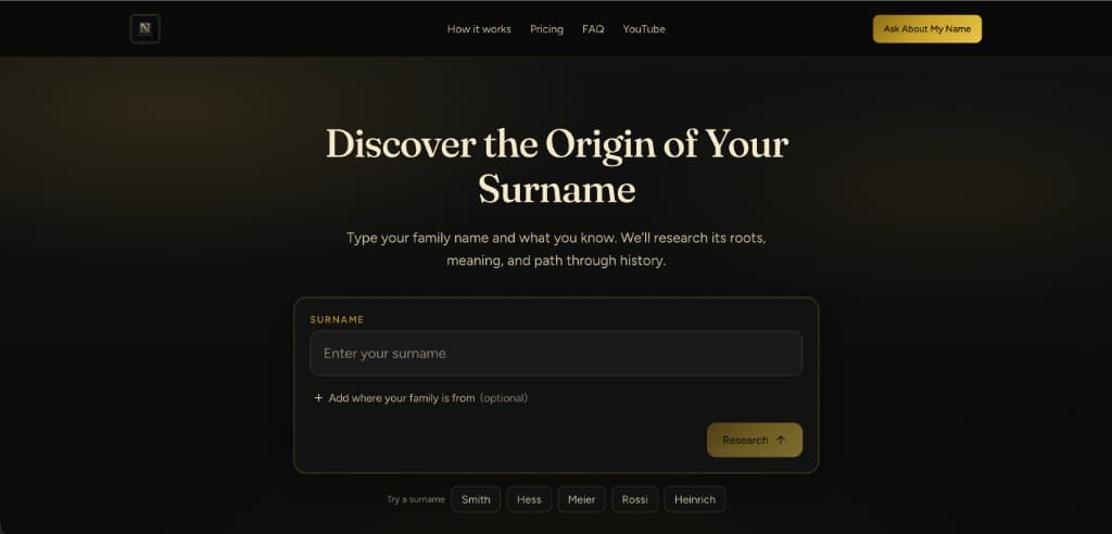 Surname research landing
